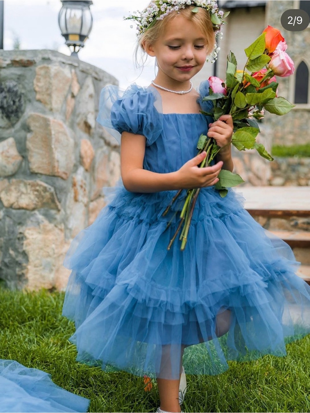 NWT Ivy City Co Blue Tulle Flower Girl Pixie Dress - Layered Puff Sleeve